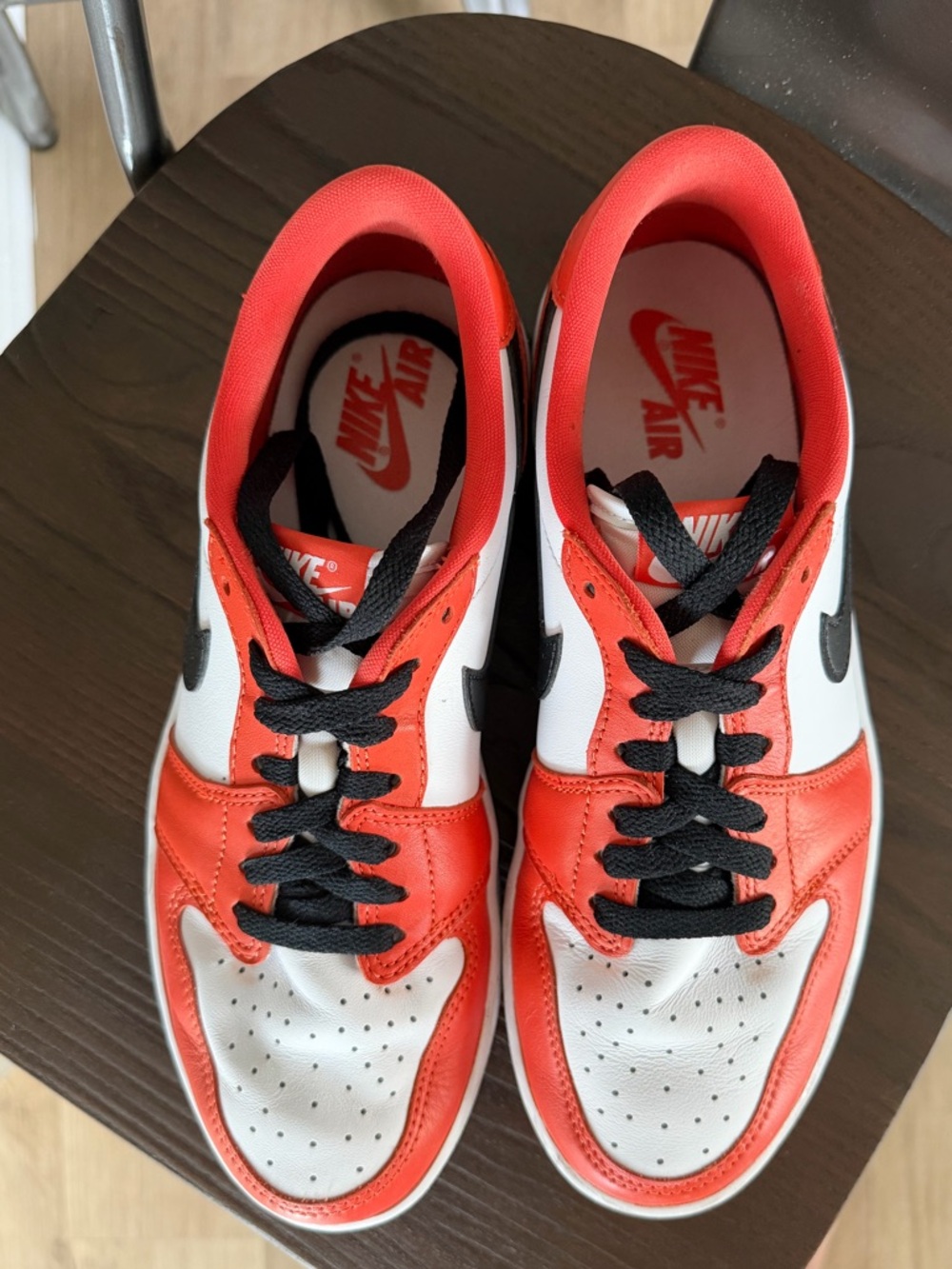 Nike Air Jordans Low Top Sneakers in White, Orange & Black - Picture 2 of 9